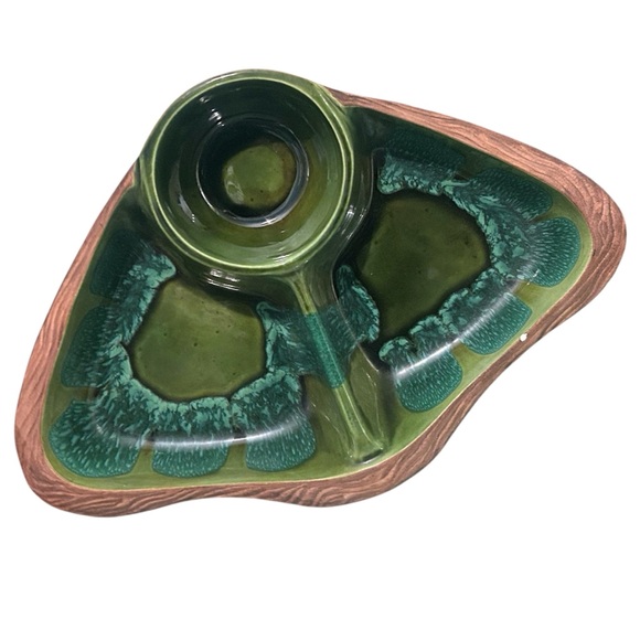 Vintage California Pottery 663 MCM Chip Dip Serving Platter Tray Ceramic Green - Picture 7 of 14